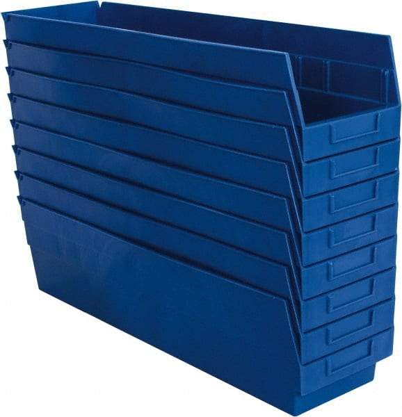 Quantum Storage - 50 Lb. Load Capacity, 23-5/8" Deep, Blue Polypropylene Hopper Shelf Bin - 6" High x 6-5/8" Wide x 23-5/8" Long - USA Tool & Supply