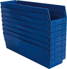 Quantum Storage - 50 Lb. Load Capacity, 23-5/8" Deep, Blue Polypropylene Hopper Shelf Bin - 6" High x 6-5/8" Wide x 23-5/8" Long - USA Tool & Supply