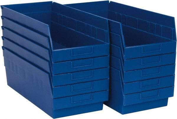 Quantum Storage - 50 Lb. Load Capacity, 17-7/8" Deep, Blue Polypropylene Hopper Shelf Bin - 6" High x 8-3/8" Wide x 17-7/8" Long - USA Tool & Supply