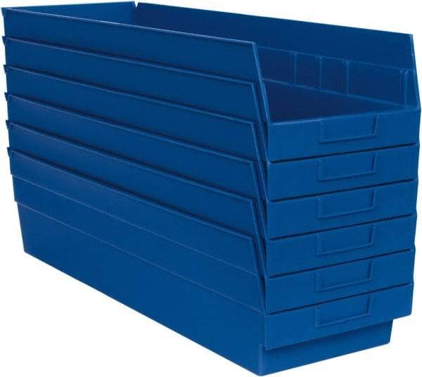 Quantum Storage - 50 Lb. Load Capacity, 23-5/8" Deep, Blue Polypropylene Hopper Shelf Bin - 6" High x 8-3/8" Wide x 23-5/8" Long - USA Tool & Supply