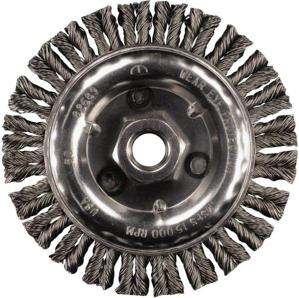 PFERD - 6" OD, 5/8-11 Arbor Hole, Knotted Stainless Steel Wheel Brush - 3/16" Face Width, 1-1/8" Trim Length, 0.02" Filament Diam, 12,500 RPM - USA Tool & Supply