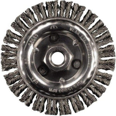 PFERD - 4" OD, 5/8-11 Arbor Hole, Knotted Stainless Steel Wheel Brush - 3/16" Face Width, 3/4" Trim Length, 0.02" Filament Diam, 20,000 RPM - USA Tool & Supply