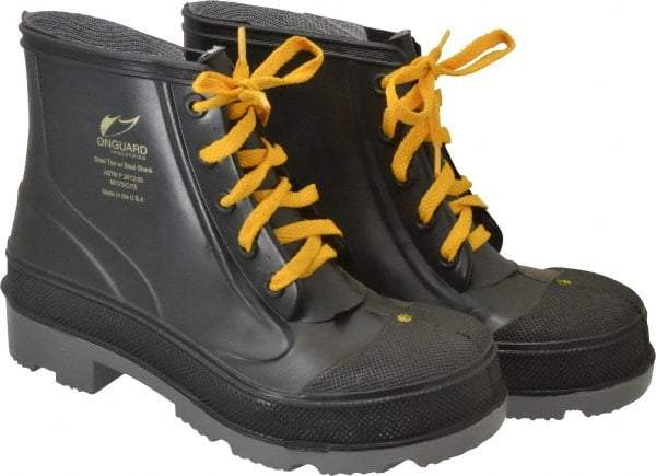 Dunlop Protective Footwear - Men's Size 6 Medium Width Steel Work Boot - Black, Polyurethane, PVC Upper, 6" High, Chemical Resistant, Non-Slip - USA Tool & Supply