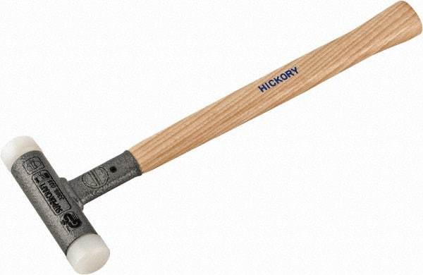 HALDER - 11 oz Head 1" Face Diam Nylon Dead Blow Hammer - 12" OAL, Hickory Handle - USA Tool & Supply