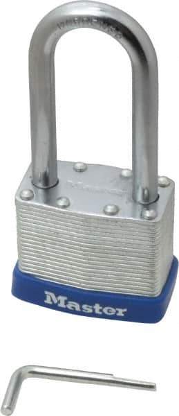 Master Lock - 2" Body Width, 2-1/4" Shackle Clearance, Laminated Steel Zinc Coating Combination Lock - 5/16" Shackle Diam, 15/16" Shackle Width - USA Tool & Supply