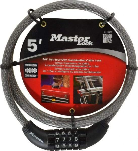 Master Lock - 5' Long Combination Cable Lock - 3/8" Diam - USA Tool & Supply