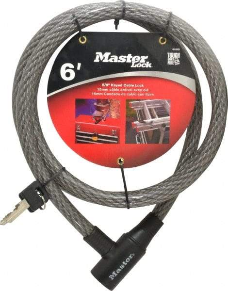 Master Lock - 6' Long Heavy Duty Cable Lock - 5/8" Diam, Keyed Different - USA Tool & Supply