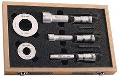 Fowler - 8 Piece, 3/8 to 3/4", Carbide, Hole Mechanical Inside Micrometer Set - 0.005mm Graduation, Ratchet Stop Thimble, Includes (2) Setting Rings, (3) Handles & (3) Heads - USA Tool & Supply