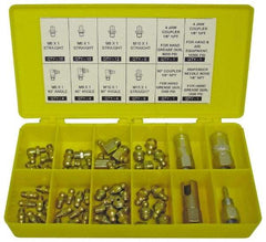 PRO-LUBE - 60 Piece, Metric, Box Plastic Steel Grease Fitting Set - Includes Metric Thread Types, Includes M10x1: (20) Straight, (4) 90°, M6x1: (12) Straight, (4) 90°, M8x1: (12) Straight, (4) 90° - USA Tool & Supply