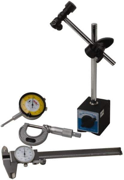 Import - 4 Piece, Machinist Caliper and Micrometer Tool Kit - Includes Base, Micrometer, Caliper and Indicator - USA Tool & Supply