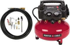 Porter-Cable - 0.8 hp, 2.6 CFM Hand Carry Pancake Compressor - 6 Gallon Tank, 10 Amp, 150 Max psi, 120V - USA Tool & Supply