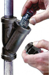 Flow Ezy Filters - 1-1/4 NPT Thread, 149 Micron, 5.1" Outside Diam, 6.4" Long, Stainless Steel Wire Cloth Media, Filter Assembly - Epoxy Coated Cast Iron - USA Tool & Supply