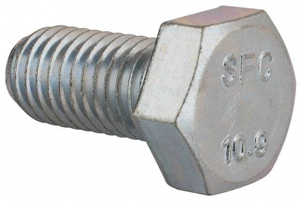 Value Collection - M12x1.75mm Metric Coarse, 25mm Length Under Head Hex Head Cap Screw - Fully Threaded, Grade 10.9 Steel, Zinc-Plated Finish, 19mm Hex - USA Tool & Supply