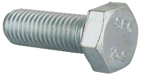 Value Collection - M12x1.75mm Metric Coarse, 35mm Length Under Head Hex Head Cap Screw - Fully Threaded, Grade 10.9 Steel, Zinc-Plated Finish, 19mm Hex - USA Tool & Supply