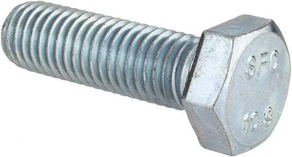 Value Collection - M12x1.75mm Metric Coarse, 40mm Length Under Head Hex Head Cap Screw - Fully Threaded, Grade 10.9 Steel, Zinc-Plated Finish, 19mm Hex - USA Tool & Supply