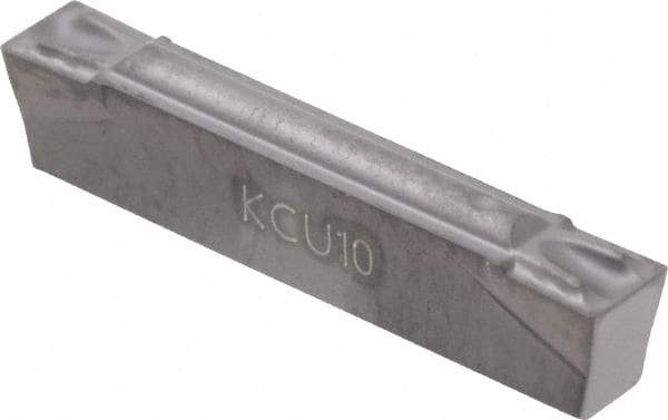 Kennametal - 0300A4G GUP Grade KCU10, 3mm Cutting Width Carbide Grooving Insert - 2.9mm Max Depth of Cut, Neutral, 0.2mm Corner Radius, AlTiN Finish - USA Tool & Supply