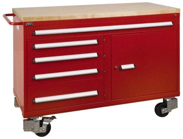 Vidmar - 3,600 Lb Capacity, 5 Drawer Roller Cabinet - 60" Wide x 27-3/4" Deep x 43" High, Steel, Red Gloss - USA Tool & Supply