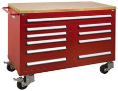 Vidmar - 4,800 Lb Capacity, 10 Drawer Roller Cabinet - 60" Wide x 27-3/4" Deep x 43" High, Steel, Red Gloss - USA Tool & Supply