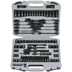 STANLEY® 1/4" & 3/8" Drive 99 Piece Fractional & Metric Black Chrome Laser Etched Socket Set - USA Tool & Supply