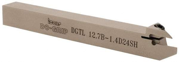 Iscar - 0.055" Min Groove Width, 4.7" OAL, Left Hand Indexable Grooving Cutoff Toolholder - 1/2" Shank Height x 1/2" Shank Width, DG. 14.. Insert Style, DGT Toolholder Style, Series Do Grip - USA Tool & Supply