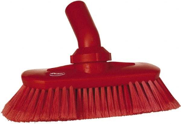 Vikan - 1-1/2" Bristle Length, Polyester Wash Brush - 7-3/4" Long x 3" Wide Head, 8" OAL, European Threaded Handle, Red, Polypropylene Block, Flagged - USA Tool & Supply