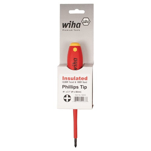 Insulated Cushion Grip Phillips Screwdriver #0 × 60 mm In Carded Hanger - USA Tool & Supply