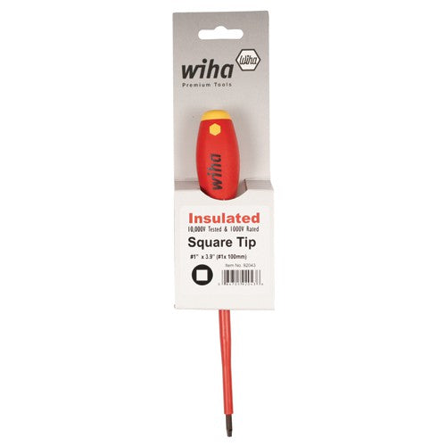 Insulated Cushion Grip Square Tip Screwdriver #1 × 100 mm In Carded Hanger - USA Tool & Supply