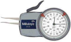 Mitutoyo - 0.1 to 1/2" Inside Dial Caliper Gage - 0.0002" Graduation, 0.0008" Accuracy, 0.47" Leg Length, 0.027" Deep x 0.023" Wide Groove, Chisel Contact Points - USA Tool & Supply