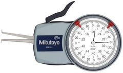 Mitutoyo - 0.2 to 0.6" Inside Dial Caliper Gage - 0.0002" Graduation, 0.0008" Accuracy, 1.37" Leg Length, 0.09" Deep x 0.032" Wide Groove, Ball Contact Points - USA Tool & Supply