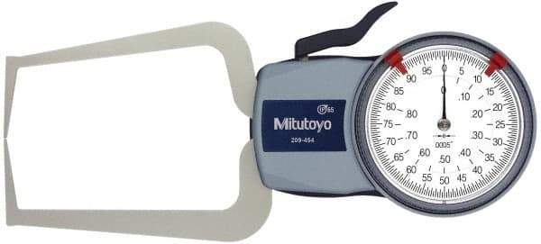 Mitutoyo - 0.8 Inch Max Measurement, 0.0005 Inch Graduation, Outside Dial Caliper Gage - 3.2 Inch Leg Length, 0.0015 Inch Accuracy - USA Tool & Supply