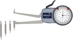 Mitutoyo - 50 to 100mm Inside Dial Caliper Gage - 0.01mm Graduation, 0.03mm Accuracy, 85mm Leg Length, 8.3mm Deep x 1.2mm Wide Groove, Ball Contact Points - USA Tool & Supply