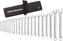 GearWrench - 22 Piece, 6mm to 23mm, 12 Point Combination Wrench Set - Metric Measurement Standard, Chrome Finish, Comes in Roll - USA Tool & Supply