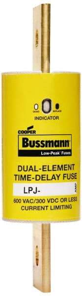 Cooper Bussmann - 300 VDC, 600 VAC, 225 Amp, Time Delay General Purpose Fuse - Bolt-on Mount, 7-1/8" OAL, 100 at DC, 300 at AC (RMS) kA Rating, 2" Diam - USA Tool & Supply