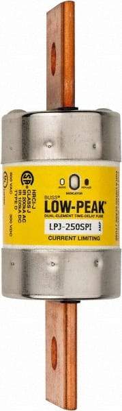 Cooper Bussmann - 300 VDC, 600 VAC, 250 Amp, Time Delay General Purpose Fuse - Bolt-on Mount, 7-1/8" OAL, 100 at DC, 300 at AC (RMS) kA Rating, 2" Diam - USA Tool & Supply
