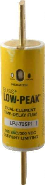 Cooper Bussmann - 300 VDC, 600 VAC, 70 Amp, Time Delay General Purpose Fuse - Bolt-on Mount, 4-5/8" OAL, 100 at DC, 300 at AC (RMS) kA Rating, 1-1/8" Diam - USA Tool & Supply