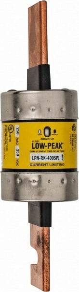 Cooper Bussmann - 250 VAC/VDC, 400 Amp, Time Delay General Purpose Fuse - Bolt-on Mount, 8-5/8" OAL, 100 at DC, 300 at AC (RMS) kA Rating, 2-3/8" Diam - USA Tool & Supply