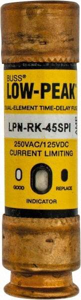 Cooper Bussmann - 125 VDC, 250 VAC, 45 Amp, Time Delay General Purpose Fuse - Fuse Holder Mount, 76.2mm OAL, 100 at DC, 300 at AC (RMS) kA Rating, 13/16" Diam - USA Tool & Supply