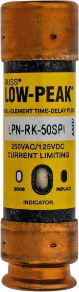 Cooper Bussmann - 125 VDC, 250 VAC, 50 Amp, Time Delay General Purpose Fuse - Fuse Holder Mount, 76.2mm OAL, 100 at DC, 300 at AC (RMS) kA Rating, 13/16" Diam - USA Tool & Supply