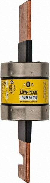 Cooper Bussmann - 250 VAC/VDC, 500 Amp, Time Delay General Purpose Fuse - Bolt-on Mount, 10-3/8" OAL, 100 at DC, 300 at AC (RMS) kA Rating, 2-7/8" Diam - USA Tool & Supply
