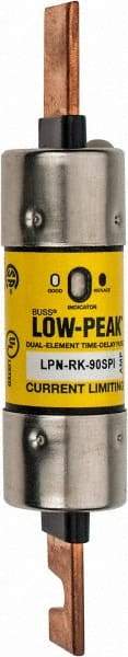 Cooper Bussmann - 250 VAC/VDC, 90 Amp, Time Delay General Purpose Fuse - Bolt-on Mount, 5-29/32" OAL, 100 at DC, 300 at AC (RMS) kA Rating, 1-7/64" Diam - USA Tool & Supply