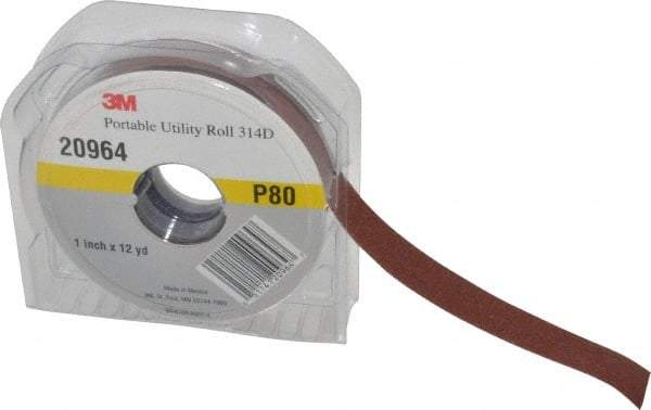 3M - 1" x 12 Yd 80 Grit Aluminum Oxide Cloth Roll - Medium Grade, J Weighted Backing - USA Tool & Supply
