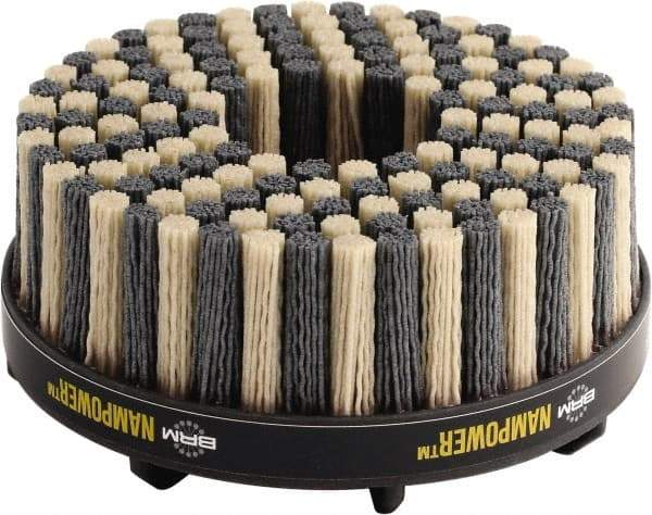 Brush Research Mfg. - 6" 120 Grit Ceramic/Silicon Carbide Tapered Disc Brush - Medium Grade, CNC Adapter Connector, 0.71" Trim Length, 7/8" Arbor Hole - USA Tool & Supply