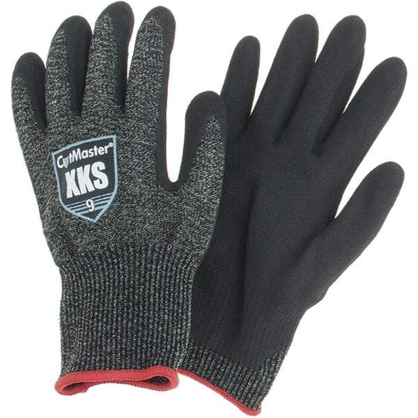 Value Collection - Size L, ANSI Cut Lvl A5, Puncture Lvl 4, Abrasion Lvl 4, Nitrile Coated Cut & Puncture Resistant Gloves - Palm Coated, Black, Paired - USA Tool & Supply