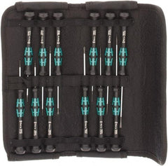 Wera - 12 Piece Hex, Phillips, Slotted & Torx Screwdriver Set - Blade Sizes: Width mm 1.5, 2, 3 & 1.8, Bit Sizes: Torx T-5 & T-6 - USA Tool & Supply