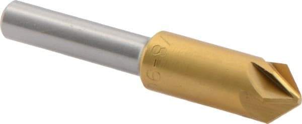 M.A. Ford - 3/8" Head Diam, 1/4" Shank Diam, 6 Flute 90° High Speed Steel Countersink - TiN Finish, 2" OAL - USA Tool & Supply