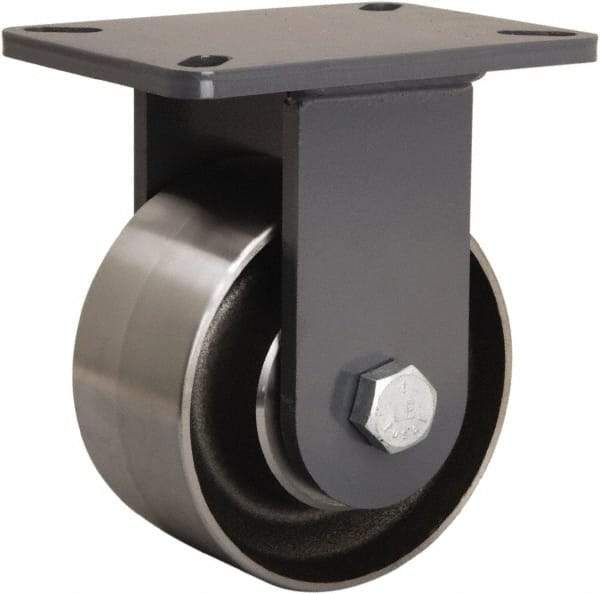 Hamilton - 6" Diam x 3" Wide x 8" OAH Top Plate Mount Rigid Caster - Forged Steel, 4,500 Lb Capacity, Tapered Roller Bearing, 5-1/4 x 7-1/4" Plate - USA Tool & Supply