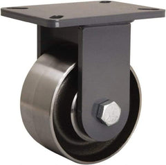 Hamilton - 6" Diam x 3" Wide x 8" OAH Top Plate Mount Rigid Caster - Forged Steel, 4,500 Lb Capacity, Tapered Roller Bearing, 5-1/4 x 7-1/4" Plate - USA Tool & Supply
