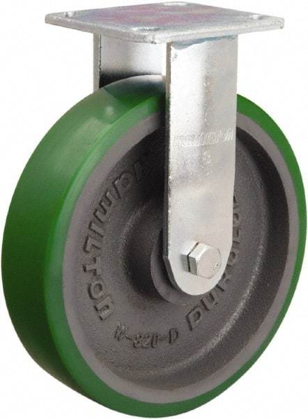 Hamilton - 8" Diam x 2" Wide x 9-1/2" OAH Top Plate Mount Rigid Caster - Polyurethane Mold onto Cast Iron Center, 1,200 Lb Capacity, Sealed Precision Ball Bearing, 4 x 4-1/2" Plate - USA Tool & Supply