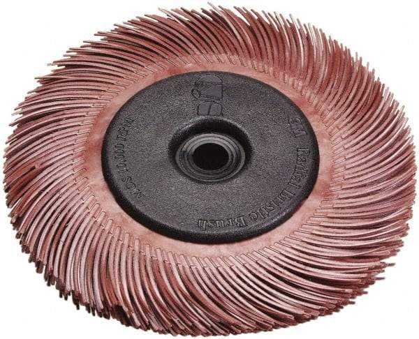 3M - 9/16" Diam, 1/16" Max Face Width, Shank Radial Bristle Brush - 220 Grit, Very Fine Grade, 30,000 Max RPM, Red - USA Tool & Supply