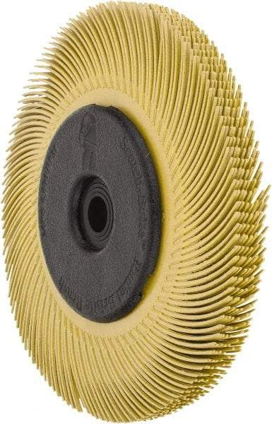 3M - 6" Diam, 7/16" Max Face Width, Plain Hole Radial Bristle Brush - 80 Grit, Medium Grade, 6,000 Max RPM, Yellow - USA Tool & Supply